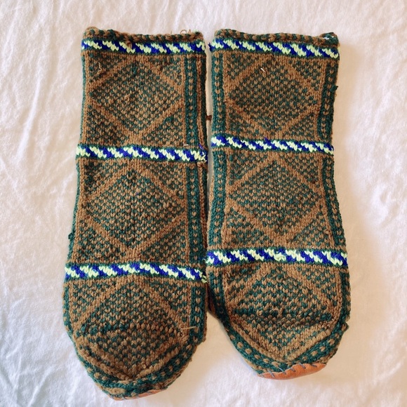 Vintage Handmade Wool Reading Slippers W Leather - Picture 3 of 6